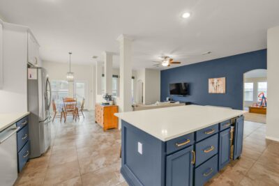Open-concept kitchen with excellent sightlines into the living area