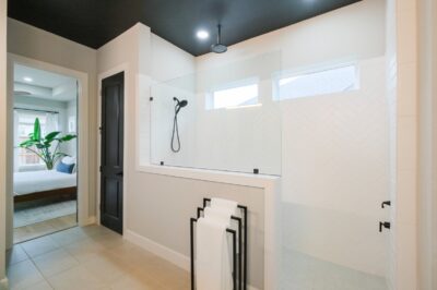 Master bathroom with tins of natural light