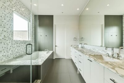 Spacious primary bath with lots of natural light.
